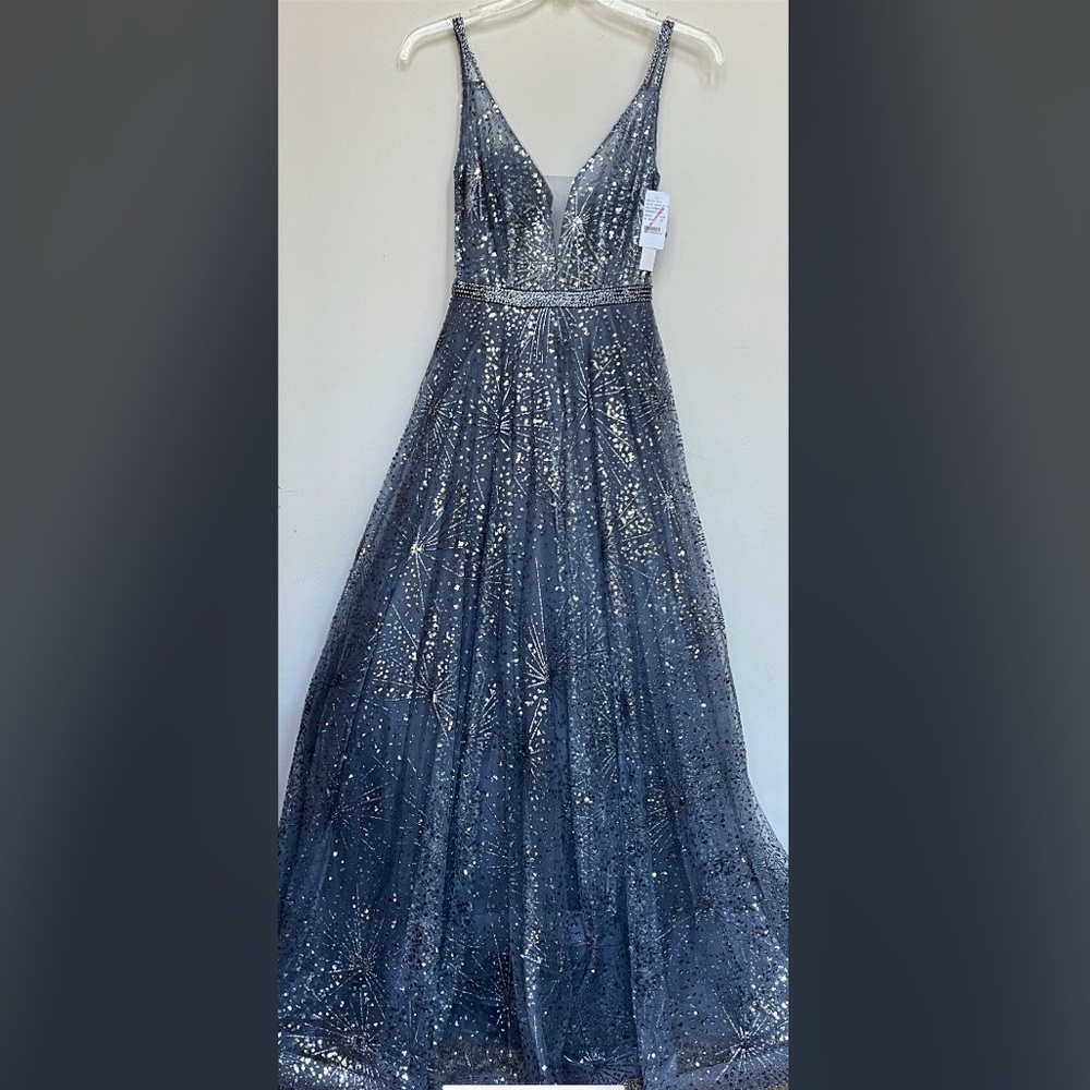 Brand new never worn blue/silver Camille La Vie gown